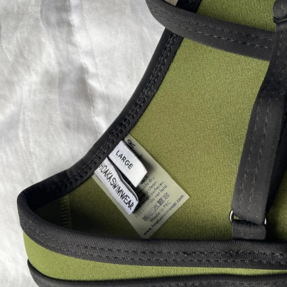 Hoaka Triangl Bikini Swimsuit SET Cheeky High Cut Bottoms Olive Green Size Large - Picture 4 of 10